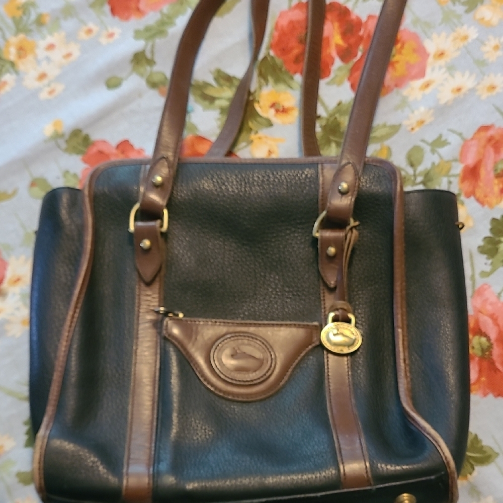 Dooney & Bourke Black and Brown Shoulder Bag with Structured Design